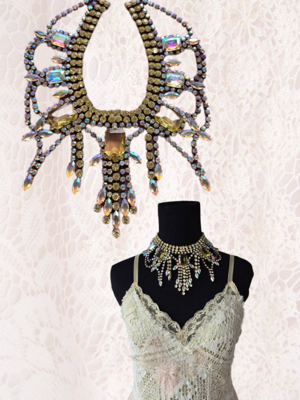 Bijoux M.G Vintage Crystal and Pale Yellow Crystal Necklace Princess Fairycore